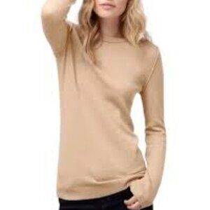 Cuyana Italian Wool Cashmere Slim Crewneck Sweater - Camel - Large